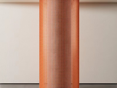 Orange Grid Pattern Column In Modern Interior With Light Walls And Floor 3d model