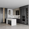 Modern Kitchen Interior Design With Dark Cabinets Marble Island Countertop And Built In Appliances