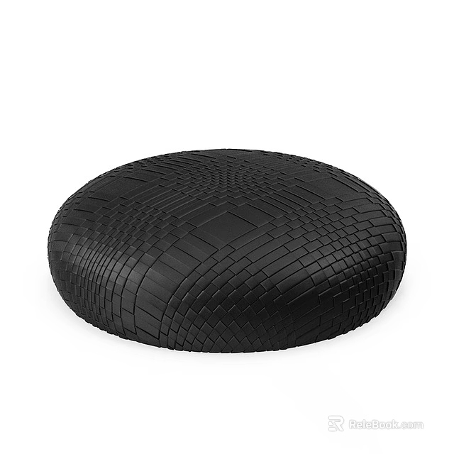 Black Round Ottoman With Woven Texture For Modern Living Room Seating 3d model 