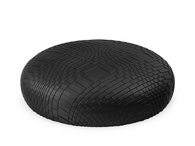 Black Round Ottoman With Woven Texture For Modern Living Room Seating 3d model