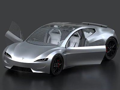 Silver Tesla Sports Car With Open Doors And Sleek Design 3d model