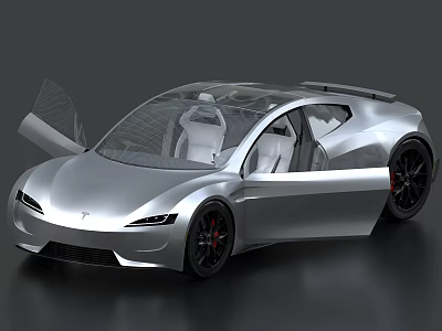 Silver Tesla Sports Car With Open Doors And Sleek Design 3d model Silver Tesla Sports Car With Open Doors And Sleek Design 3d model