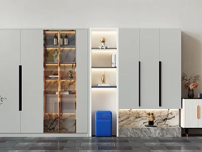 Modern Wine Cabinet With Glass Door LED Lighting And Marble Accent Interior Design 3d model