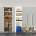 Modern Wine Cabinet With Glass Door LED Lighting And Marble Accent Interior Design