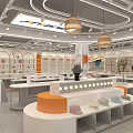Fashion Accessories Store Modern Interior With White Orange Display Counters Hanging Pendant Lights Displayed Hats