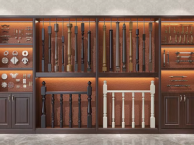Elegant Wooden Decorative Cabinet Displaying Balusters Ornaments And Decorative Parts 3d model