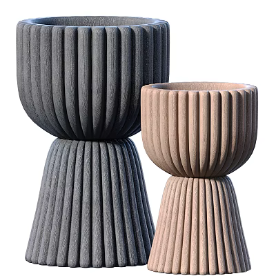 Modern Ribbed Side Tables in Dark Gray and Light Brown Textured Design 3d model