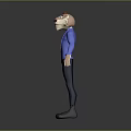Cartoon Style Game and Movie Character in Blue Suit with White Face and Brown Ears