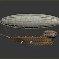 Vintage Airship With White Envelope Wooden Cabin And Orange Decorative Elements