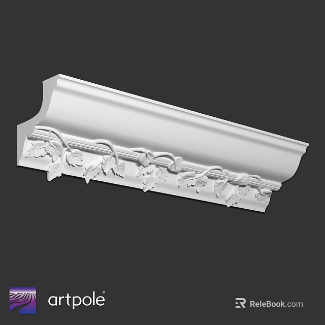 White Decorative Component With Carved Leaf And Vine Patterns For Architectural Use 3d model 