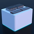 White Cube Energy Storage Device With Multiple Black Gray Modules And Blue Light Base 3d model