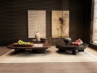 Wind Coffee Table Combination Vase Jewelry Ornaments Fruit Decoration Painting Carpet 3d model