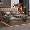 Modern Bedroom Interior With Tufted Headboard Multiple Pillows Throw Blanket Nightstands And Warm Lighting 3d model