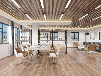 Modern Bright Conference Room Interior With Long Meeting Table And Ergonomic Chairs 3d model