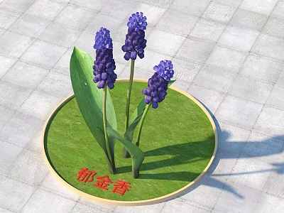 Beautiful Purple Tulips With Green Leaves On Circular Grass Base 3d model