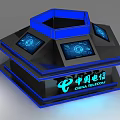 China Telecom Interactive Kiosk With Hexagonal Design And Blue Lit Touch Screens 3d model