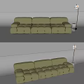 Light Green Three Seater Sofa With Tufted Design And Floor Lamp 3d model