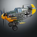 Vintage Military Airplane Model with Green Camouflage Yellow Accents Black Cross Markings Propeller and Cockpit