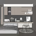 Modern Minimalist Tatami Bedroom With Plaid Quilt Bed Desk And Table Lamp