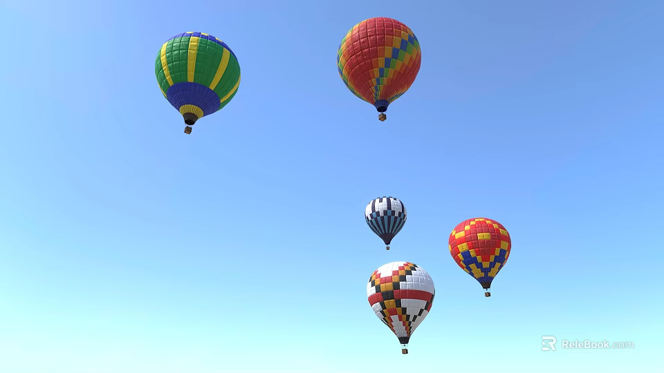 Colorful Hot Air Balloons As Amusement Rides Flying In Clear Blue Sky 3d model 