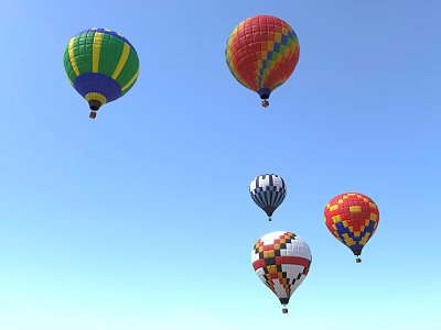 Colorful Hot Air Balloons As Amusement Rides Flying In Clear Blue Sky 3d model
