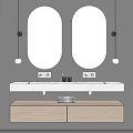 Minimalist Bathroom Vanity With Marble Countertop Round Mirrors And Pendant Lights