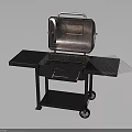 Outdoor Grill Cart with Open Lid Metal Grates Foldable Side Shelf and Wheels for Mobility