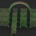 Ornamental Green Fence Design With Grid Structure And Arch Decorative Elements 3d model