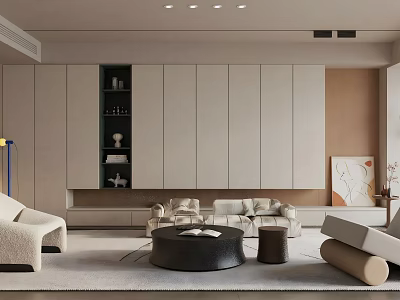 Modern Living Room Interior Design With Sofa Round Coffee Table Cabinet And Carpet 3d model