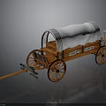 Vintage Wooden Covered Wagon with White Canvas Cover and Large Spoked Wheels