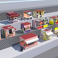 Colorful Outdoor Food Kiosks With Various Designs And Commercial Vending Structures