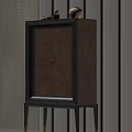 Wooden Entryway Side Cabinet With Black Frame And Double Doors Design