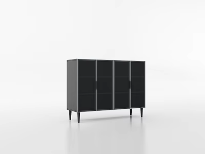 Modern Black Cabinet With Grid Doors And Slim Legs In Minimalist Style 3d model