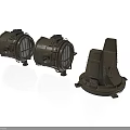 Three Brown Industrial Mechanical Equipment Units With Grille Design And Base Structure
