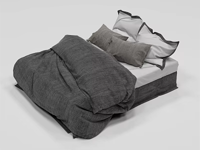 Modern Double Bed With Gray Bedspread And White Gray Pillows 3d model