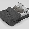 Modern Double Bed With Gray Bedspread And White Gray Pillows 3d model