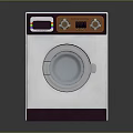 White Washing Machine With Purple Base Transparent Door And Control Panel Knobs