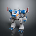 Sci Fi Robotic Character With Blue White Mechanical Design And Red Accent Lights 3d model