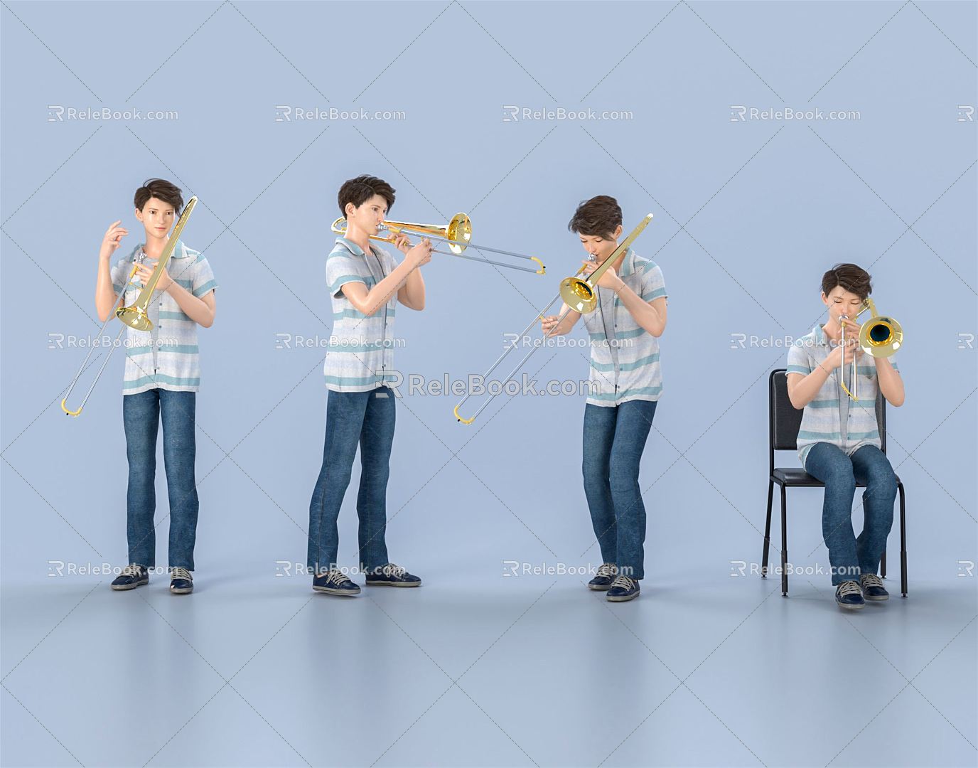 Modern men's musical instruments playing trombone ensemble playing trombone instruments playing trombone small size boys ensemble 3d model