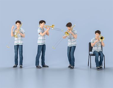 Modern men's musical instruments playing trombone ensemble playing trombone instruments playing trombone small size boys ensemble 3d model