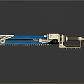 Blue And White Chainsaw With Wooden Handle Metallic Parts Stylish Modern Weapon Design