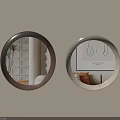 Two Round Wall Mounted Mirrors With Brown And Beige Frames Reflecting Room Interior Elements