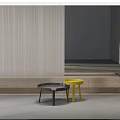 Modern Living Room Interior With Black Round Coffee Table And Yellow Side Table