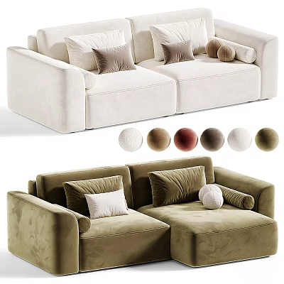 Comfortable Sectional Sofa With Velvet Upholstery And Decorative Pillows In Multiple Color Options 3d model