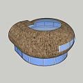 Round Shaped Architectural Structure With Thatched Roof And Central Circular Opening Glass Windows