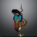 Colorful Snake Shaped 3D Sculpture With Blue Red Sections And Golden Curved Accents