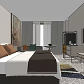 Modern Hotel Guest Room Interior With Washbasin Mirror TV Bed And Shower