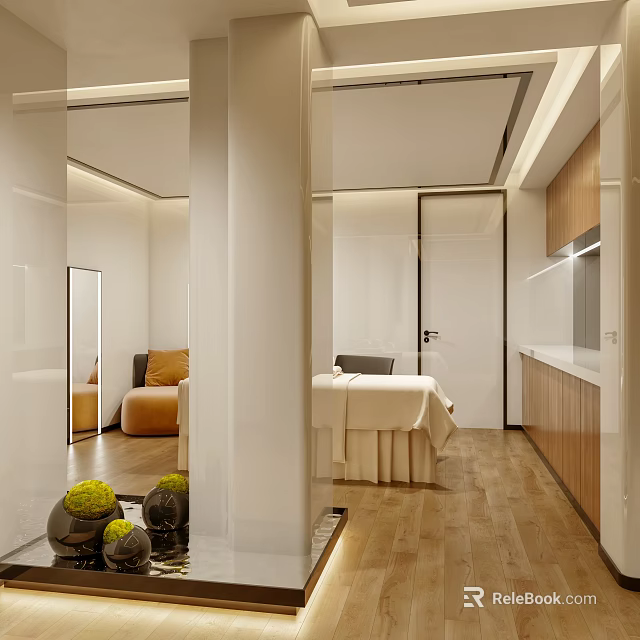 Tranquil SPA Area With Massage Bed Sofa Greenery And Modern Design 3d model 