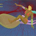 Dynamic Female Surfer Sculpture With Orange Bikini On Blue Wave And Light Brown Surfboard