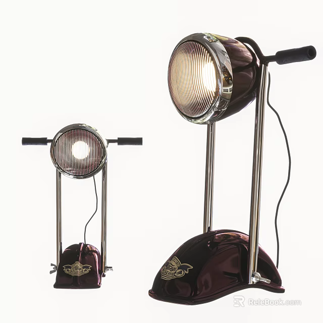 Two Stylish Floor Lamps With Round Illuminated Heads Metal Stands And Leather Bases 3d model 